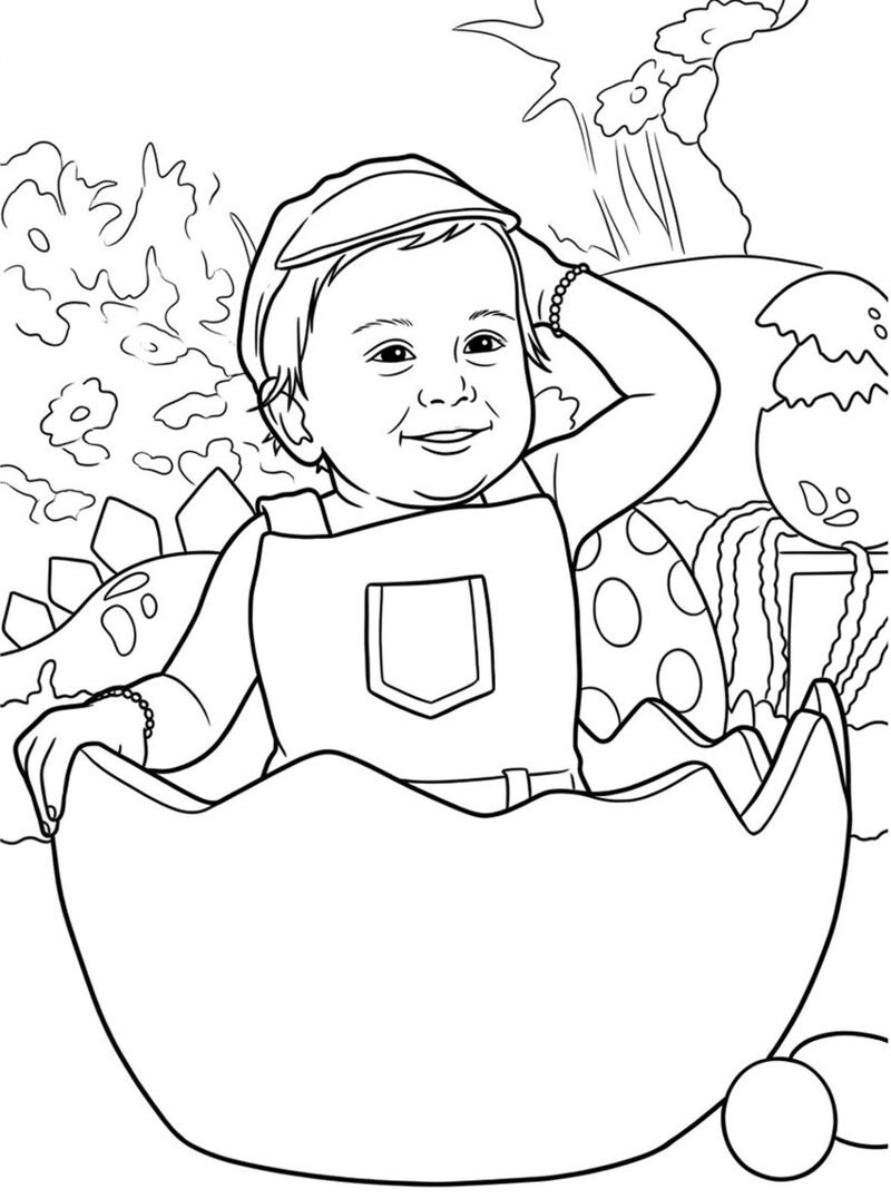 A playful baby photo, sketch-ready for crayons — the original photo